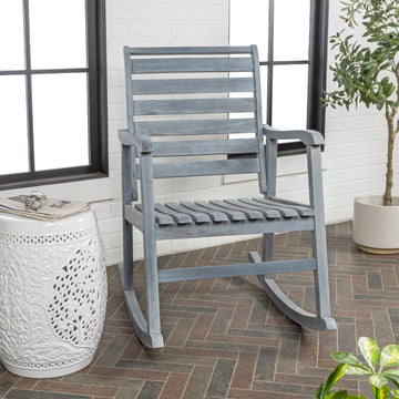 Carey Modern Slat-Back 300-Lbs Support Acacia Wood Patio Outdoor Rocking Chair - JONATHAN Y
